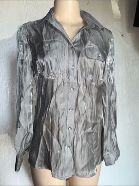 Notations Silver Button-Down Shirt with Chest Pockets - Men